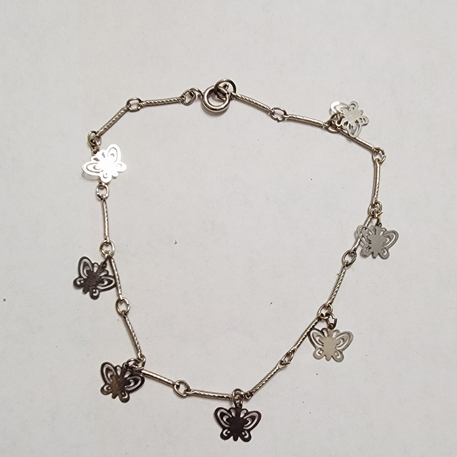 Vintage Bracelet Silver Tone Butterfly Station Charm Chain Lobster Clasp 90s Y2k 25$